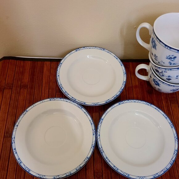 Laura Ashley Sophia Blue White French Country Porcelain Cup & Saucer - Set of 3 - Picture 10 of 11